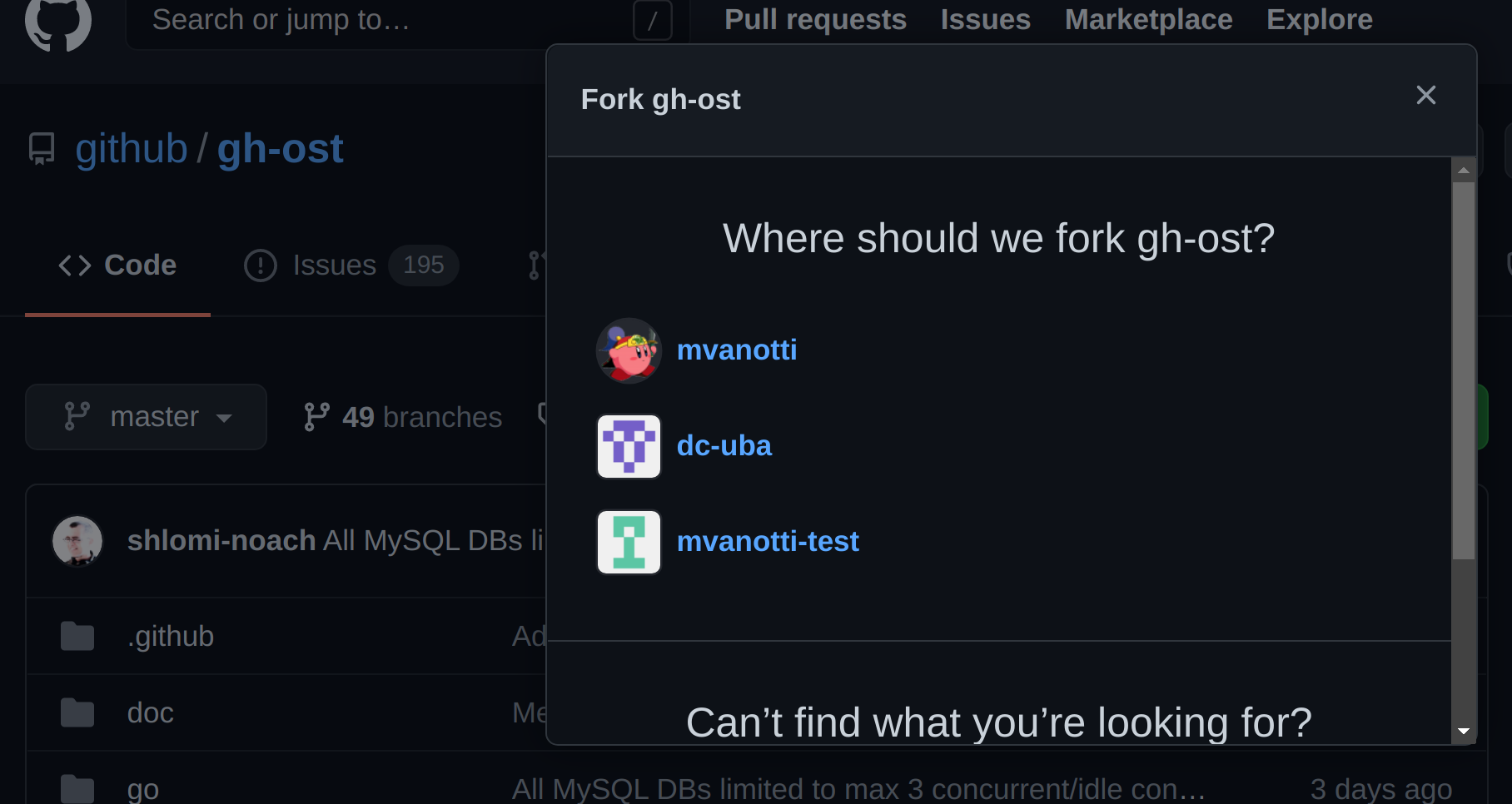 GitHub fork into an organization