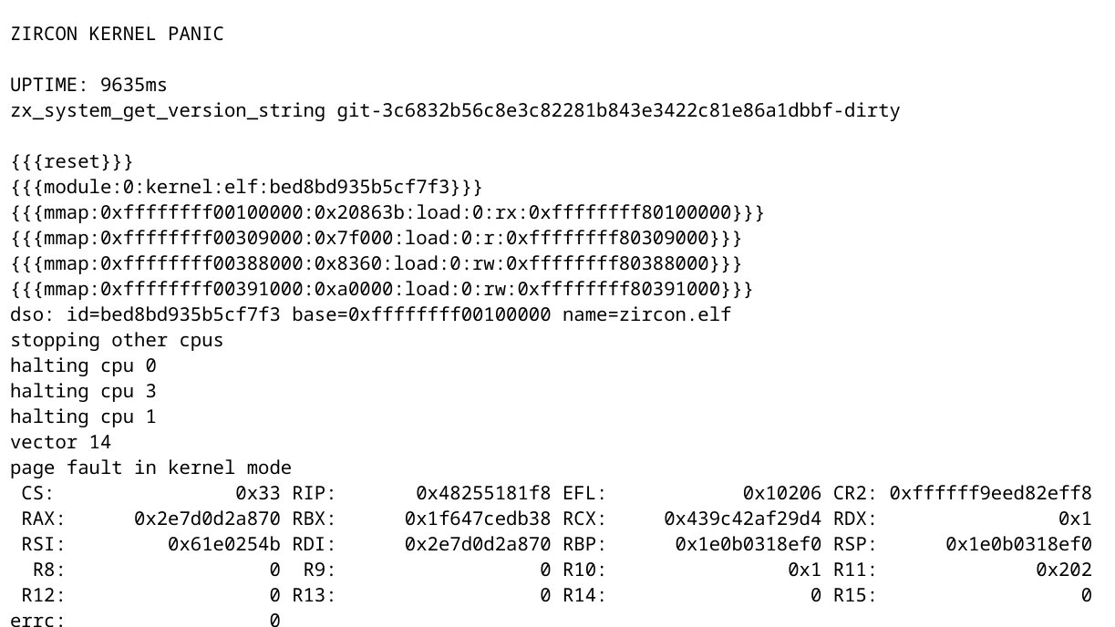 ZIRCON KERNEL PANIC: page fault caused by accessing an unmapped part of theGDT